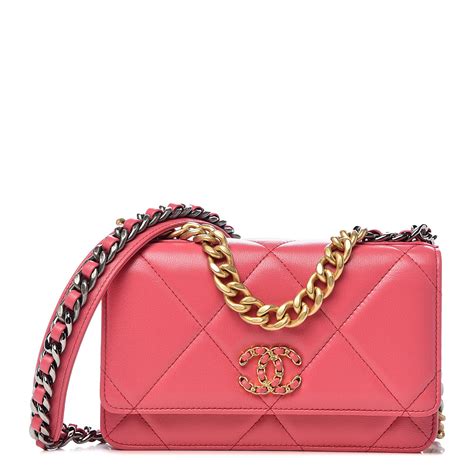 chanel 19 wallet pink|Chanel wallet on chain pink.